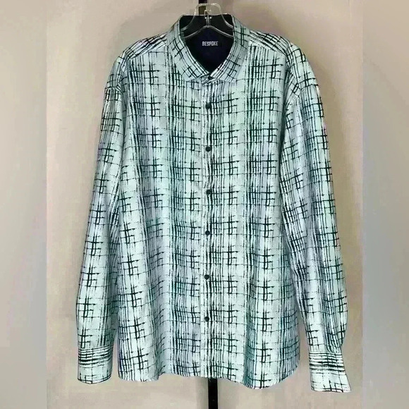 Bespoke Other - Bespoke Men’s Long Sleeve Button‎ Down Shirt Size 2XL Graphic Print Blue
